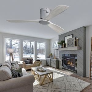 Ventilateur Plafond Silencieux 3 Pales 6 Vitesses Télécommande-Mode Hiver-Été-Moteur CC 132x26CM Lames en Bois gris