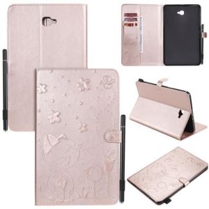 Tablette Housse SM-T580 Samsung Galaxy Tab A 10.1 (2016) Tab A6 10.1 Étui à Rabat Durable PU Cuir Antichoc Pochette Coque RoseOr