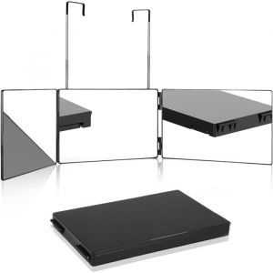 Miroir 360 Coiffure Homme 3 Faces avec Crochets Portable Pliable et Hauteur R&eacute;glable  pour Coiffure Rasage Maquillage