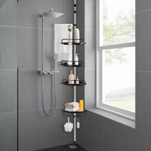 &Eacute;tag&egrave;re murale - R&eacute;glable en Hauteur - XUANYU -&Eacute;tag&egrave;re de Douche - 4 Niveaux-Rangement de Salle de Bain - Hauteur 85 &agrave; 305 cm