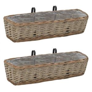 （8449808)Cache-pot Scandinave - styleJardini&egrave;re de balcon 2 pcs Osier avec doublure en PE 60 cm