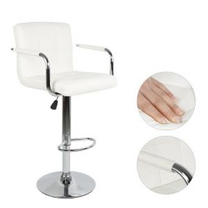 Tabouret de bar blanc avec accoudoirs et cuir PU - HOMEWELL - R&eacute;glable en hauteur - Lot de 2