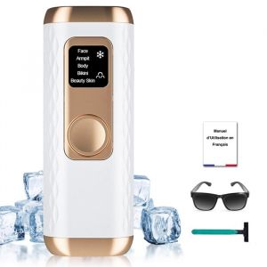 3-en-1 Épilateur Lumière Pulsée IPL avec Fonction Refroidissement 5 Niveaux Épilation Epilateur Laser Electrique pour Femme Homme