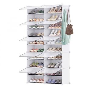 Blanc Etag&egrave;re de chaussures &agrave; 2 colonnes et 10 niveaux Meuble &agrave; chaussures de 40 paires avec 10 cubes et portes en pp 83x32x156cm