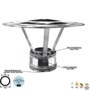 Chapeau pare pluie conduit double paroi isolé Edilinox - Diamètre 80 mm