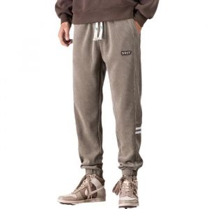 Pantalon en velours c&ocirc;tel&eacute; homme taille cheville &eacute;lastiquee mode sport jogging - Kaki fonce
