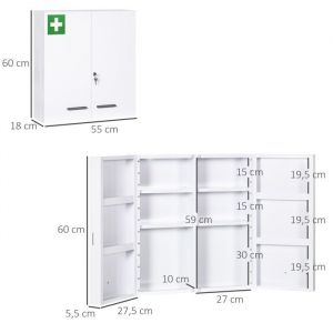kleankin Armoire à pharmacie 2 portes avec 6 étagères armoire à pharmacie murale en acier blanc 55x18x60cm pour médicaments et pr
