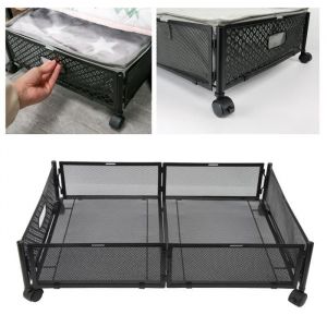 KEENSO Mallette roulante de rangement sous le lit Sous le Lit de Rangement &agrave; Roulettes Style de Motif Noir en Fer meuble panier