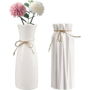 2 Vase en Ceramique Vases Blancs pour Herbe de la Pampa Vase &agrave; Fleurs Blanc Grand Vase de 20 cm de Haut Vase D&eacute;coratif de Haute