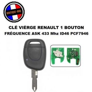 Clé Vierge ID46 PCF7946 433 Mhz Lame NE73 Cle 1 Bouton Renault Clio 2 Kangoo 1 PHASE 2 Twingo Apres 2002