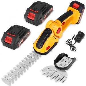2 en 1 Taille Haie Electrique sans Fil 24V Cisaille à Gazon sur Batterie Rechargeable avec 2 Lames et Chargeur 2*Batterie 1500