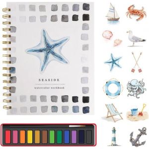 Cahier daquarel- Cahier daquareld&eacute;butants - Coffret peinture id&eacute;al d&eacute;butants - Coffret peinture enfants avec 12 couleurs