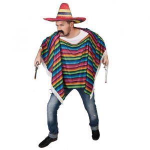 Déguisement - DEGUISE TOI - Poncho de Mexicain multicolore à franges adulte - Tissu souple - Taille unique