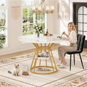 Table &agrave; manger extensible Table &agrave; manger ronde 100x100x76 cm Table &agrave; manger moderne Cadre m&eacute;tal Pour cuisine salon Blanc