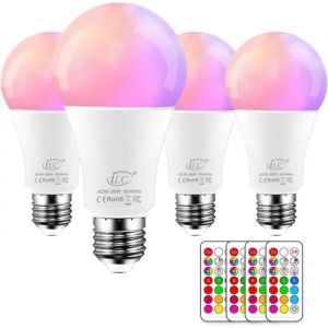 Ampoule Led Couleur Edison Changement de couleur Ampoule 10W E27 Dimmable RGBW LED Ampoules- 12 choix de couleur(Lot de 4)
