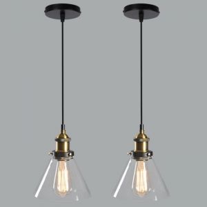 WOTTES Verre Rétro Suspension Luminaire Industrielle Vintage Lustre Eclairage de Plafond Lampe Design Transparent Ø18CM 2PCS