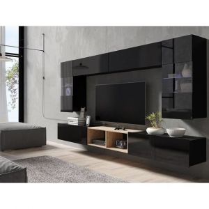Rangement de salon - Providence - B142 - Noir - Avec table de TV - Pieds plastique