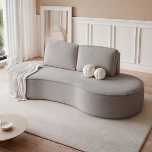 Canape Convertible SOFIA - 2 places - Canapé Arrondi Tissus Amovibles - Velours élégant brillant - Gris