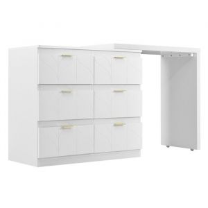 Coiffeuse Table Bureau 6 Tiroirs Poignées Or Rotatif 180° Laqué Floral Blanc 40x73cm Résistant (sans Miroir Ni Tabouret)