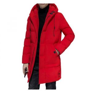 Doudoune Homme a Capuche Manteau Homme Chaude dHiver Veste Casual Mi-Longue Manches Longues Couleur Unie avec Poches&ndash;Rouge