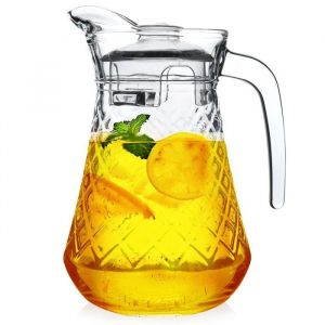 VILDE Pichet en Verre - Couvercle en plastique - 13 L - Design en relief - Idéal pour toutes boissons