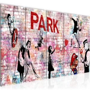 Runa art Tableau Décoration Murale Banksy Street Art 200x80 cm - 5 Panneaux Deco Toile Prêt à Accrocher 013255c