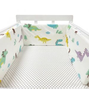 Tour de lit bébé 200 x 30 cm coussin barrière anti-collision pour berceau contour lit bébé respirant en coton dinosaure blanc