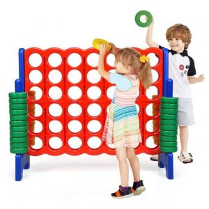 DREAMADE Jeu de Société Puissance 4Géant pour Enfants avec 42 Anneaux et Levier de Réinitialisation du Jeu Bleu