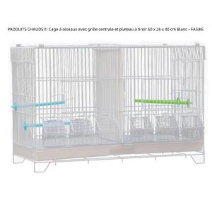 Cage à oiseaux avec grille centrale et plateau à tiroir 60 x 26 x 40 cm Blanc - FASIKE