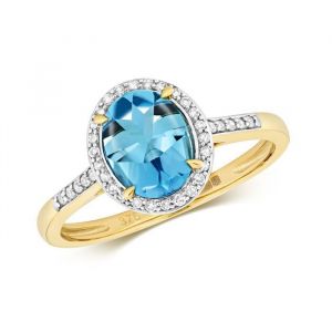 Bague EDS JEWELS Femme Or 375/1000 Diamant Brillant 0.12 Carat Topaze Bleu Pavage 37389