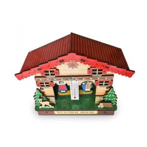 Maison M&eacute;t&eacute;o en Bois - HONO - Barom&egrave;tre et Thermom&egrave;tre - D&eacute;coration murale - 15x6x12 cm - Indication dhumidit&eacute;
