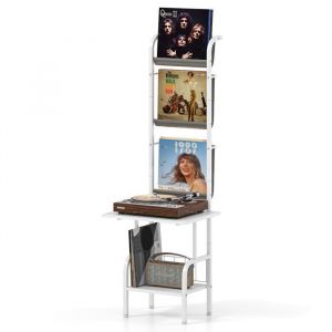 GIANTEX Meuble de Rangement pour Tourne-disques à 5 Niveaux Support pour Disques Vinyles   50 x 51 x 145 cm  Blanc