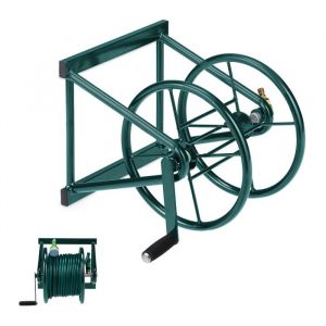 Relaxdays Dévidoir mural enrouleur pour 60 m de tuyau d’arrosage 2 raccords à clipser support acier vert