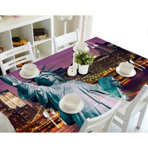 Nappe de table - MOUTON MAISON DECO - New York La Statue de la Libert&eacute; - Polyester - imperm&eacute;able et antipoussi&egrave;re - 140 x 200cm