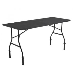 Table pliante noire 180 cm avec réhausses