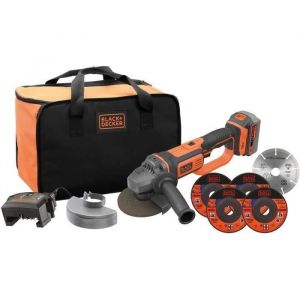 Kit meuleuse dangle sans fil - BLACK+DECKER - BCG720M1A5-QW - 18V - 125mm - batterie - 5 disques et sac de transport