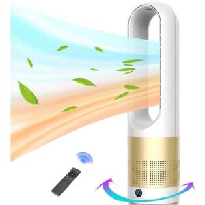 Ventilateur sans pale ultra silencieux 18&Prime; couleur champagne &ndash; T&eacute;l&eacute;commande minuterie 8h design moderne et s&eacute;curis&eacute;