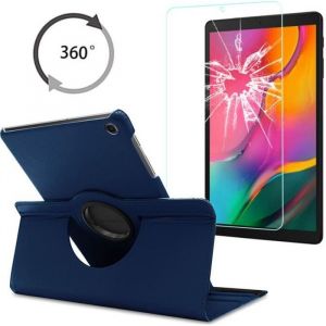Coque Samsung Galaxy Tab A 10.1 2019 Housse (T515/ T510) 360 Rotation Tablette &Eacute;tui + Film Protection &eacute;cran en Verre Tremp&eacute; Bleu