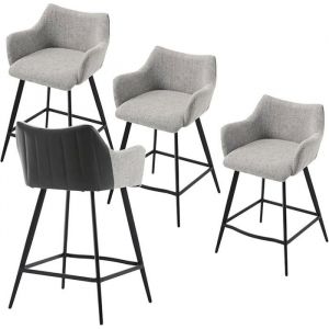 WAHSON Tabouret de Bar Lot de 4 Tabouret Bar Tabouret Haut avec Repose-Pieds Métal Chaise Bar pour Cuisine et Comptoir Lin Gris