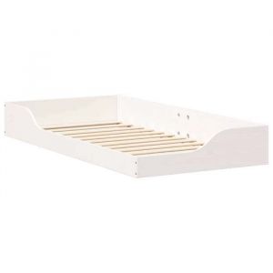 HSF®Cadre de lit surélevé - sans matelas - sommier au sol Blanc 90x190 cm - bois massif en pin - 1 personnes - 1 PLACE czd969608