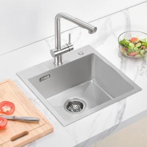 Évier 1 Bac 45x45x19 CM Évier Cuisine Brossé en Acier Inox 304 Évier à Encastrer avec Système de Drainage