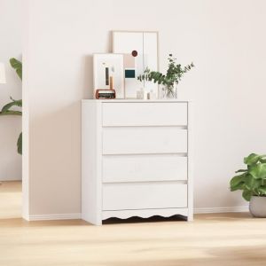 (SOLDE dété) Commode Buffet bas scandinave - DRAMMEN Blanche 765x40x91 cm En Bois Massif de Pin - Aspect chic* 5506211