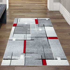 Tapis moderne au design géométrique en gris blanc et rouge - tapis de salon Größe - 80x140 cm