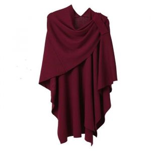 PonchoPoncho Ch&acirc;le Finement drap&eacute; tricot&eacute; Cape CardiganChaud Poncho Cape &Eacute;charpe Ch&acirc;le Hiver Automne Cadeau de No&euml;l-Rouge