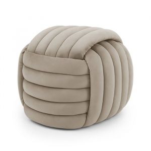 Pouf tress&eacute; en velours 53 cm NILO Or beige