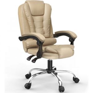 Fauteuil de bureau ergonomique en simili cuir, Siège Ergonomique à roulette 360° , haut dossier et réglable en hauteur, Marron