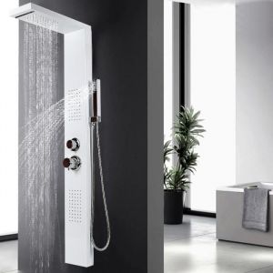 130x47x15CM Colonne de Douche Blanc en Acier Inoxydable avec Jet de Massage Buses de Massages et Douche Manuelle