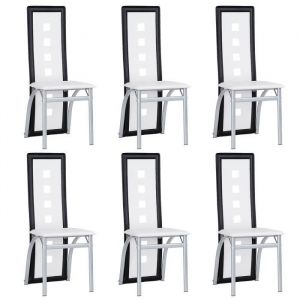 QIAN - Lot de 6 Chaises de Salle à Manger en Simili cuir Blanc Noir - Dossier Haut 59cm - Capacité 120 kg