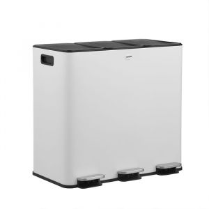 CASABEL Poubelle Tri Sélectif 60 L Triple Compartiment 3x20L Acier INOX Blanc Rectangulaire à Pédales Anti Traces