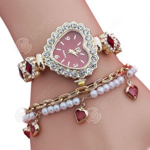 INN Montre femme forme de coeur ensemble montre et bracelet avec du zircon élégant parure bijoux cadeaux de vacances montre quartz